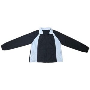 Danskin Now Womens Windbreaker Jacket Rich Black White Full Zip Mesh Lined Sz L